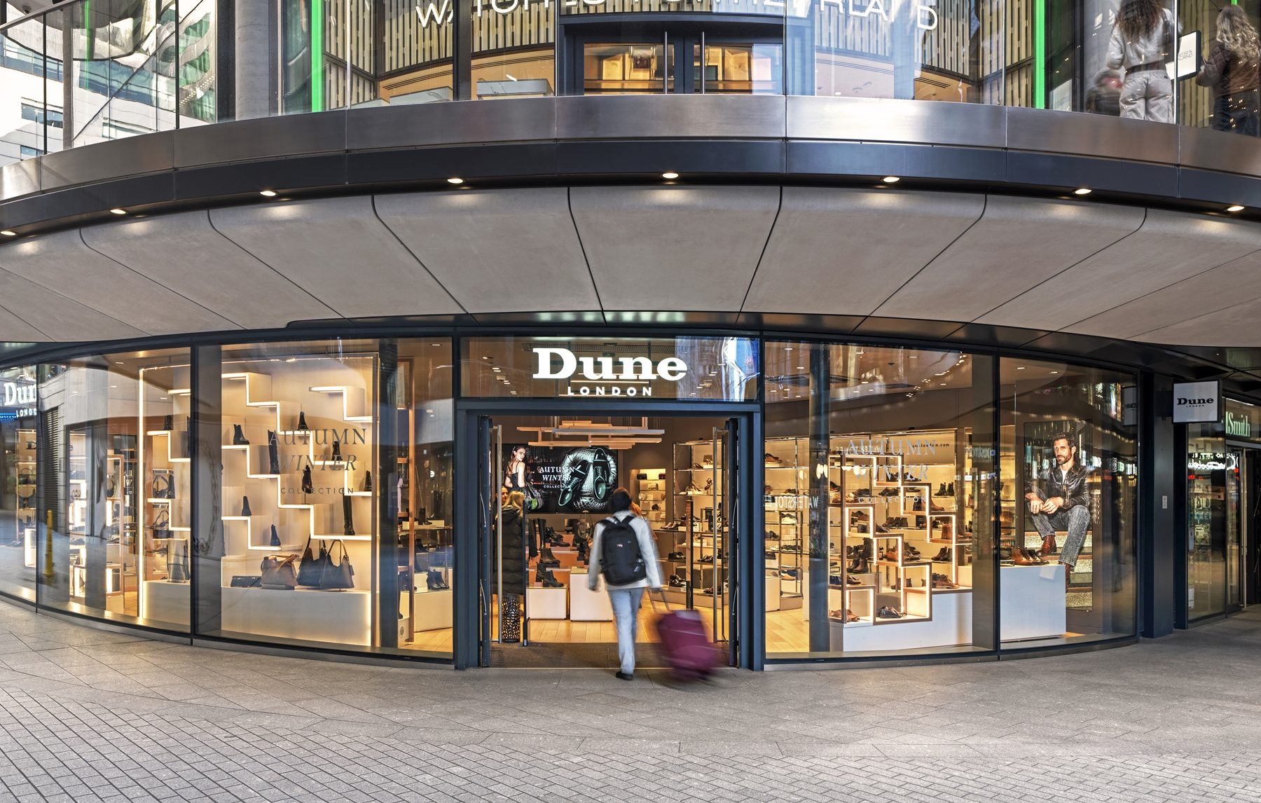 The entrance to Dune London shoe shop at Broadgate Central.