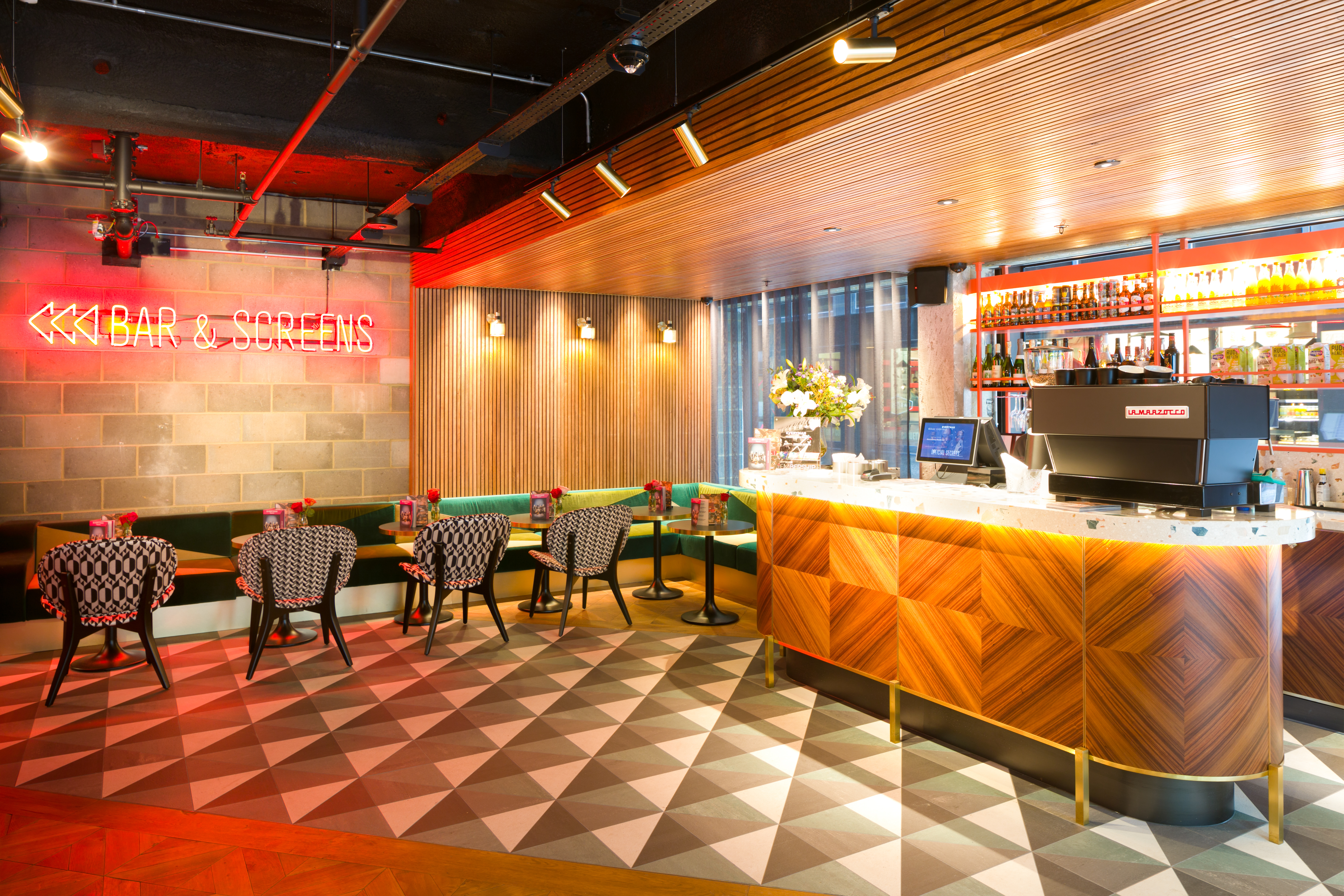 A seating area in the foyer of the Everyman cinema Broadgate.