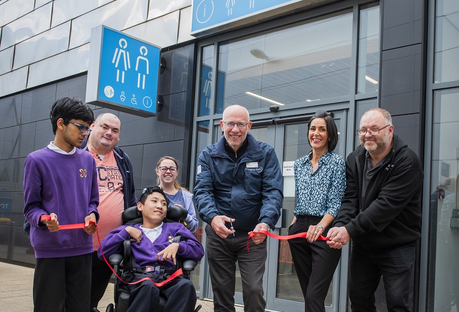 Staff and local pupils open the changing places facilities at Glasgow Fort