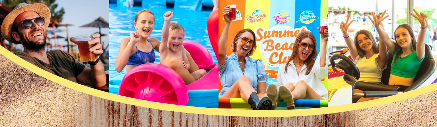 A collage of images of people enjoying the summer beach event at Meadowhall