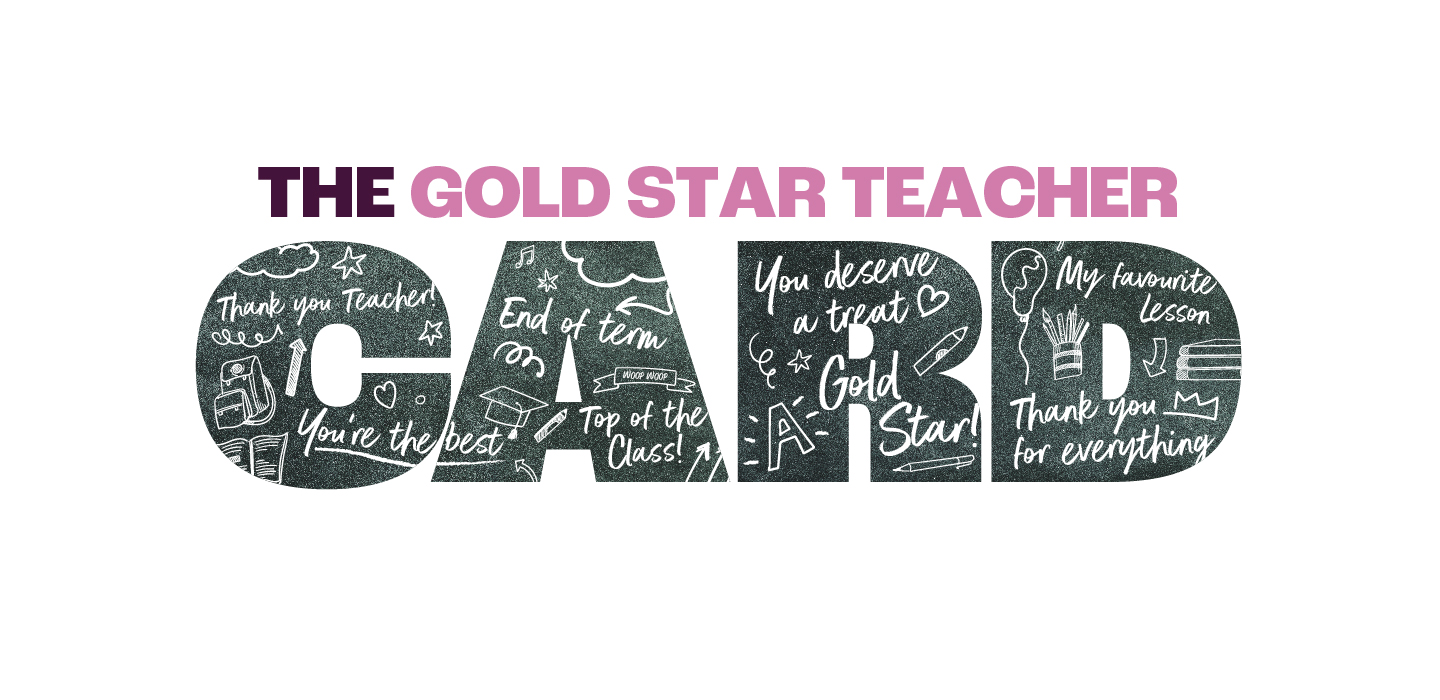 gift card banner text says 'the gold star teacher card'.