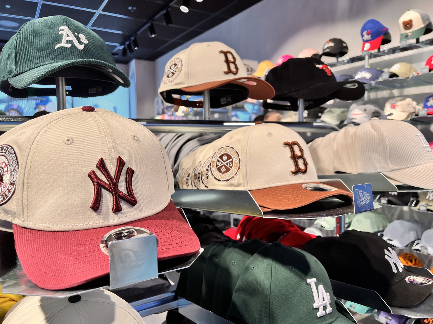 A display of caps.