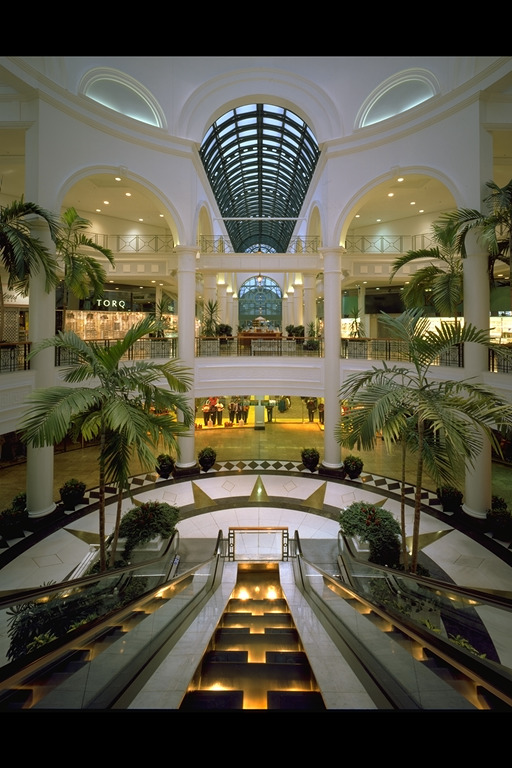 The Meadowhall shopping centre main dome area in the 1990s