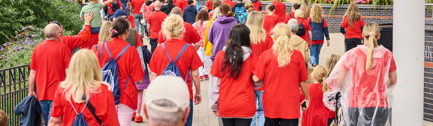 Group of walkers in red t shirts