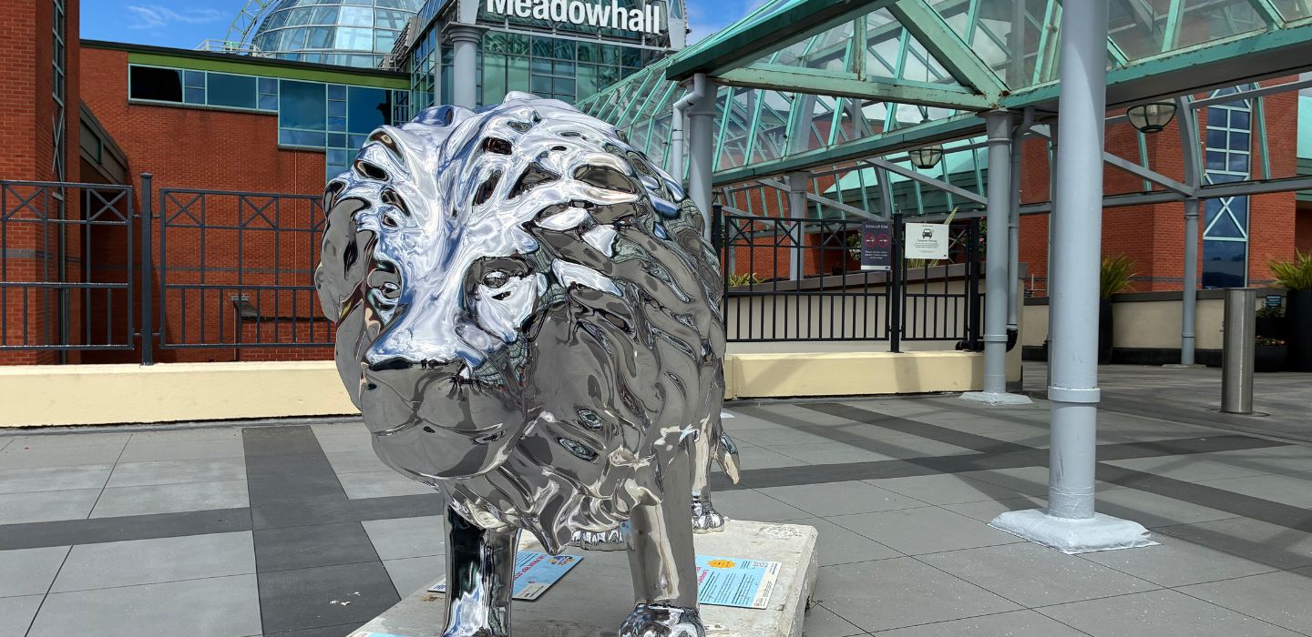 Chrome Lion statue at Meadowhall