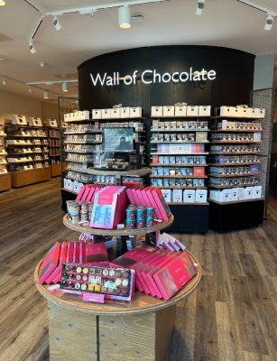Wall of chocolat in Hotel Chocolat at Whiteley.